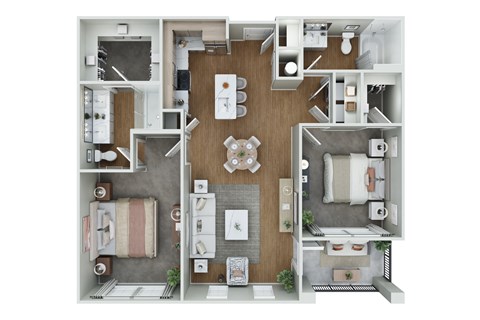 Floor plan for 2 beds, 2 baths, 1086 sqft